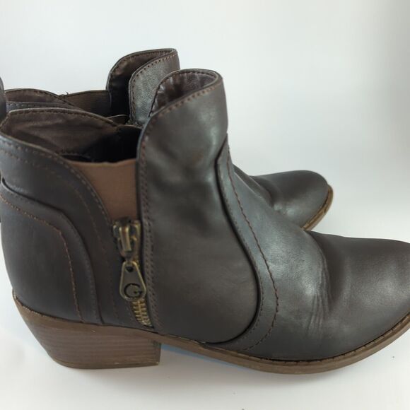 G By Guess Boots Womens 7M Heels Side Zip Ankle Booties Brown Leather Almond Toe - Picture 5 of 13